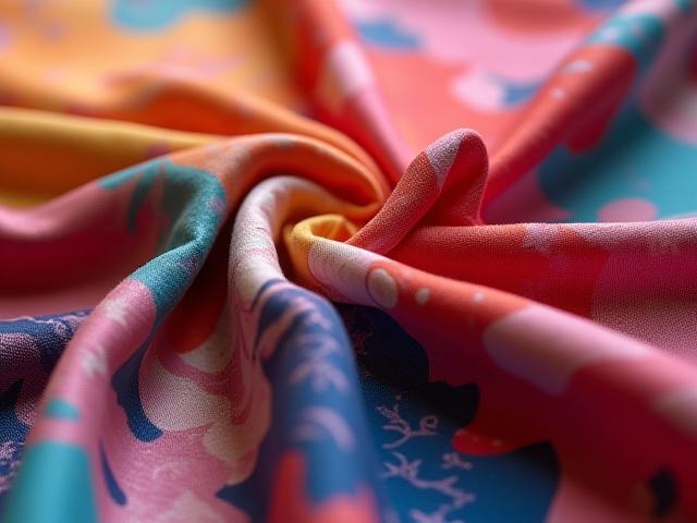 Primo piano di tessuto stampato con un design creativo e colorato