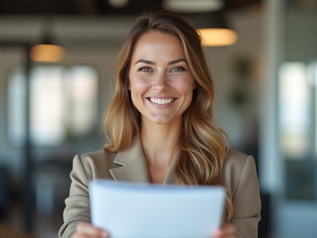 Rappresentante del servizio clienti sorridente, pronto ad aiutare con le richieste di stampa.